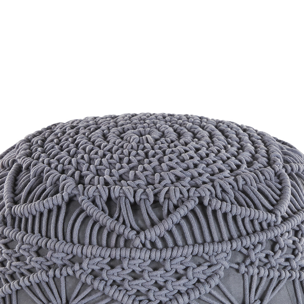 Pouf lavorato a maglia Poggiapiedi rotondo intrecciato all'uncinetto in cotone grigio