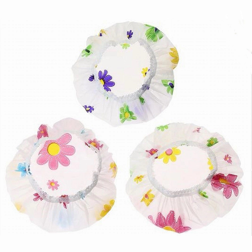 Trade Shop - Set 3pz Cuffia Per Doccia Bagno Elastico Fantasia Floreale Protegge Capelli 87176 -