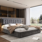 Letto 180x200 cm con contenitore e cassetti in velluto grigio