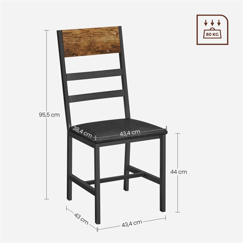 Set di 2 sedie da pranzo imbottite ergonomiche con struttura in acciaio stile industriale per soggiorno cucina marrone rustico e nero 12_0004980