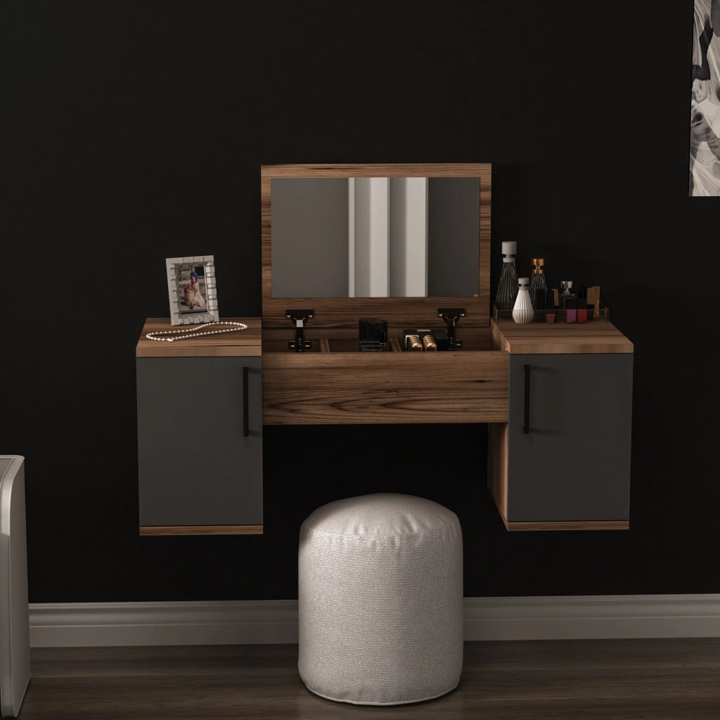 Mobile da Trucco Ruviano, Toeletta Specchio Incluso, 100x36x74h cm Marrone Noce