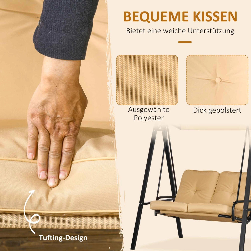 Altalena da Giardino 2 Posti con Tetto Regolabile ¨C Zephmum ¨C Beige 145x116x172 cm