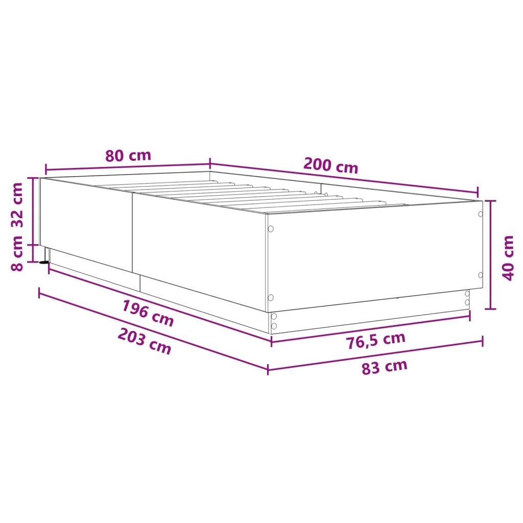 Letto con LED con strisce LED Rovere Artigianale 80 x 200 cm 3429572