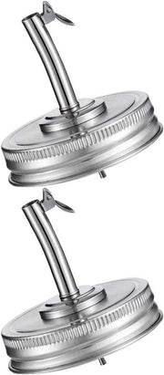 Doppio coperchio di scarico per giare Mason in acciaio inossidabile - set a due pezzi - ermetico e impermeabile - resistente alla corrosione - compatibile con giare Mason standard - finitura argentata
