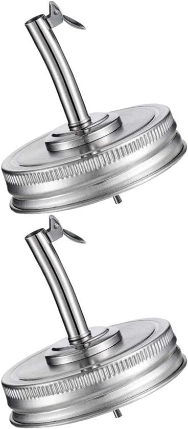 Doppio coperchio di scarico per giare Mason in acciaio inossidabile - set a due pezzi - ermetico e impermeabile - resistente alla corrosione - compatibile con giare Mason standard - finitura argentata