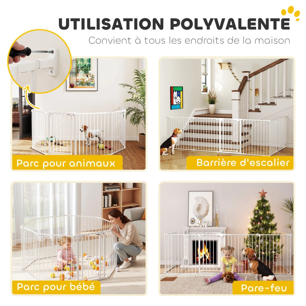 Recinto Sicurezza per Bambini e Cani ¨C zephmum ¨C Metallo Pieghevole 6 Pannelli 61x75 cm Bianco