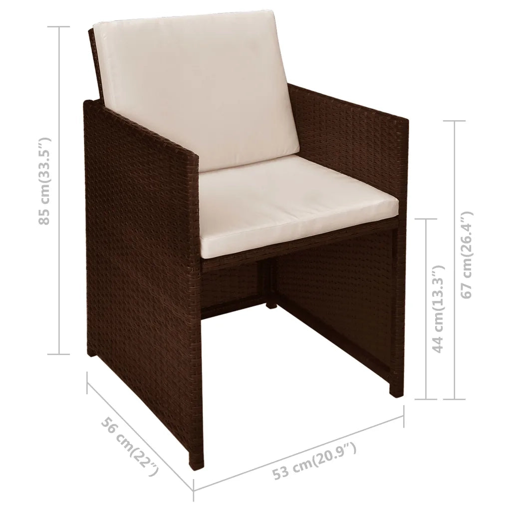 Set da Bistrot 3 pz con Cuscini in Polyrattan Marrone 42540