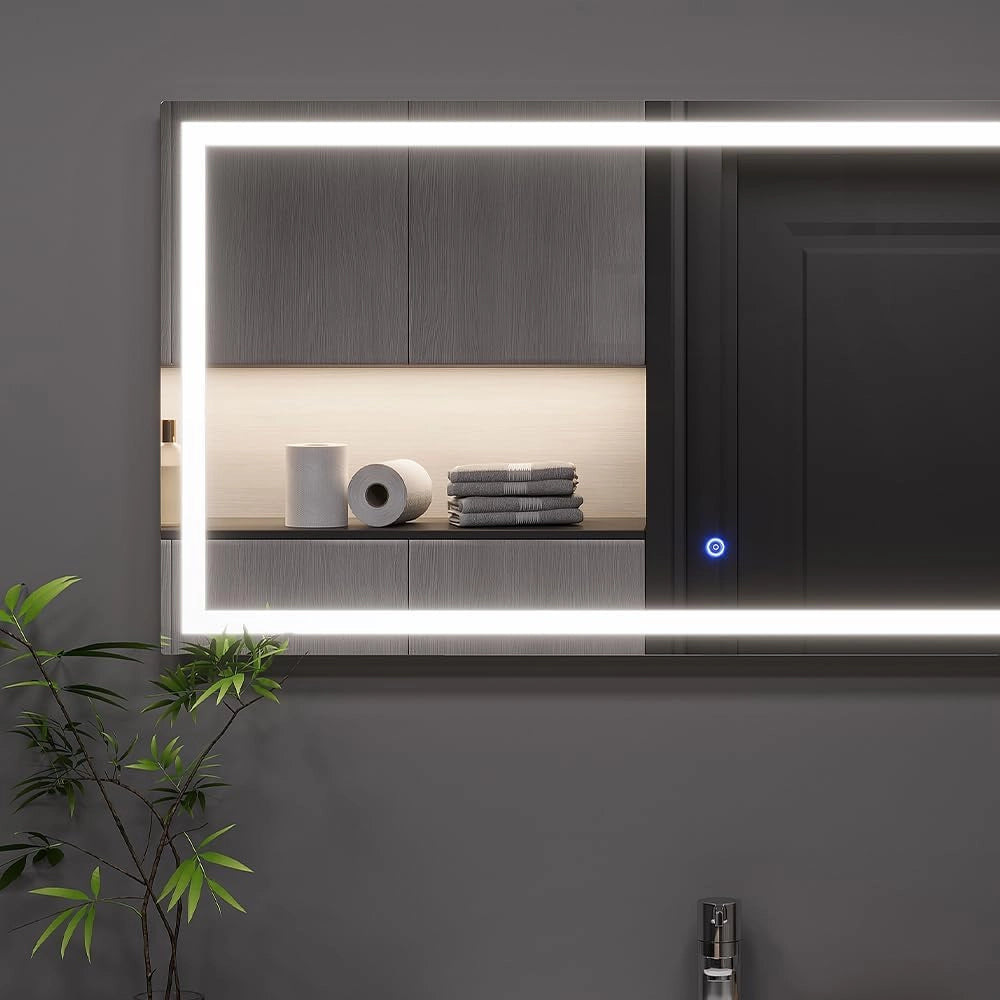 Specchio bagno Miral, Vetro, 100 x 50 cm con illuminazione frontale, per montaggio a parete con illuminazione LED integrata