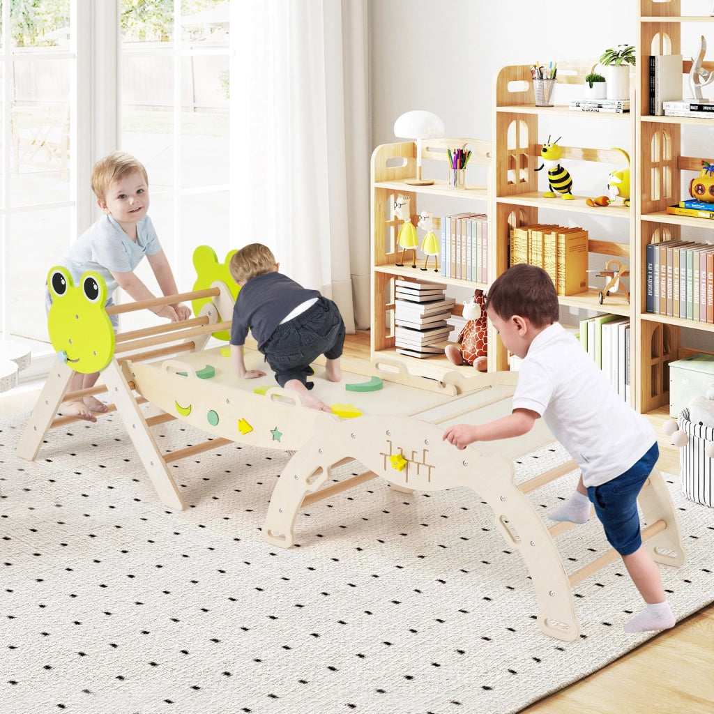 Giochi da arrampicata per bambini con rampa-Set montessori in legno a tema rana con gioco del labirinto Naturale