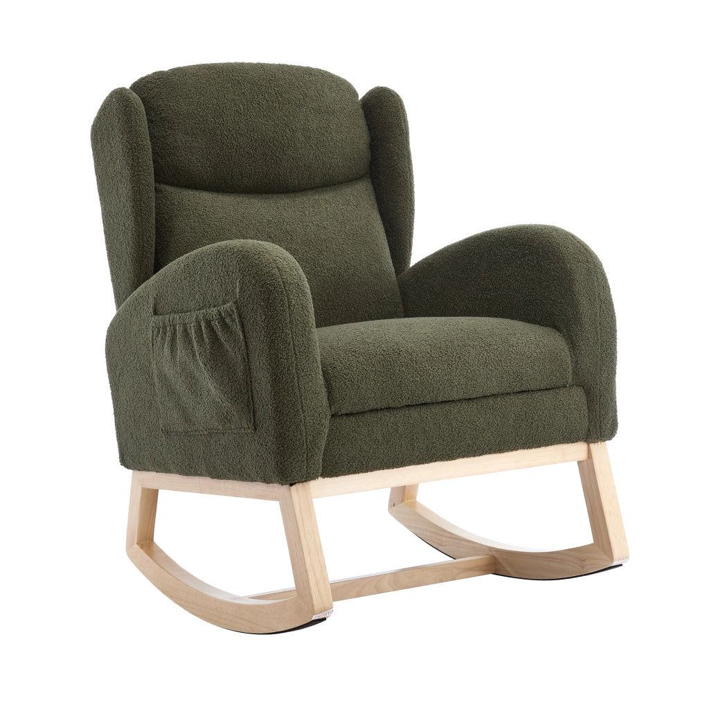 Poltrona a Dondolo con Poggiapiedi ¨C MINIMAL ¨C Tessuto Teddy, Schienale Alto, Verde