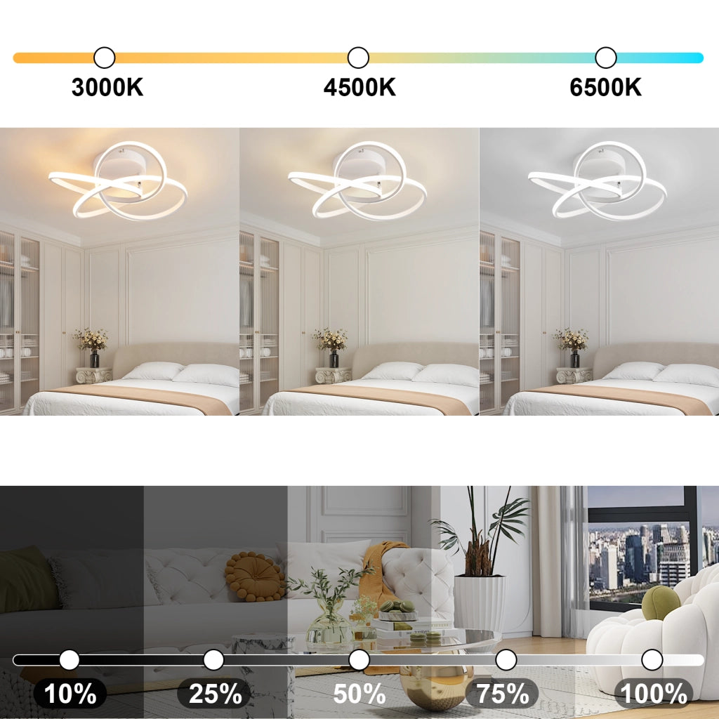 ZMH Lampada da soffitto plafoniera LED moderna 46W dimmerabile telecomando design fiore 4 petali bianco 45cm