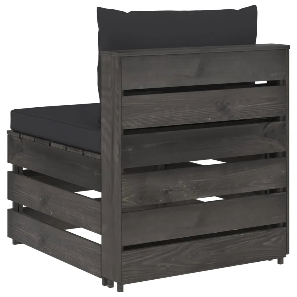 Divano Centrale Modulare con Cuscini in Legno Impregnato Grigio 3068127