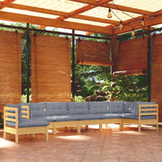 Set Divani da Giardino 8 pz con Cuscini Grigi Massello di Pino 3096730