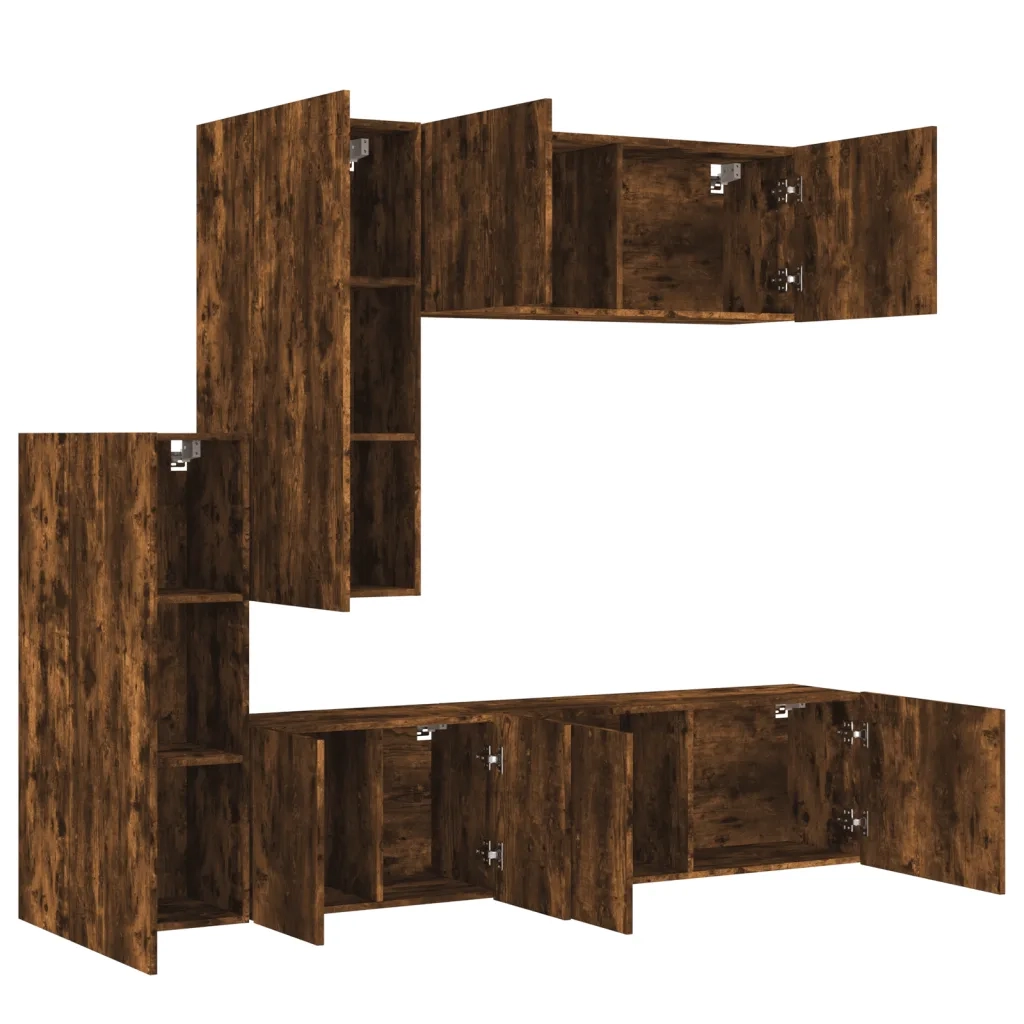 Mobili TV a Muro 5pz Rovere Fumo in Legno Multistrato 3216493
