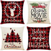 Set di cuscini decorativi 50x50 - Insieme da 4 - Tela di Natale con cervo