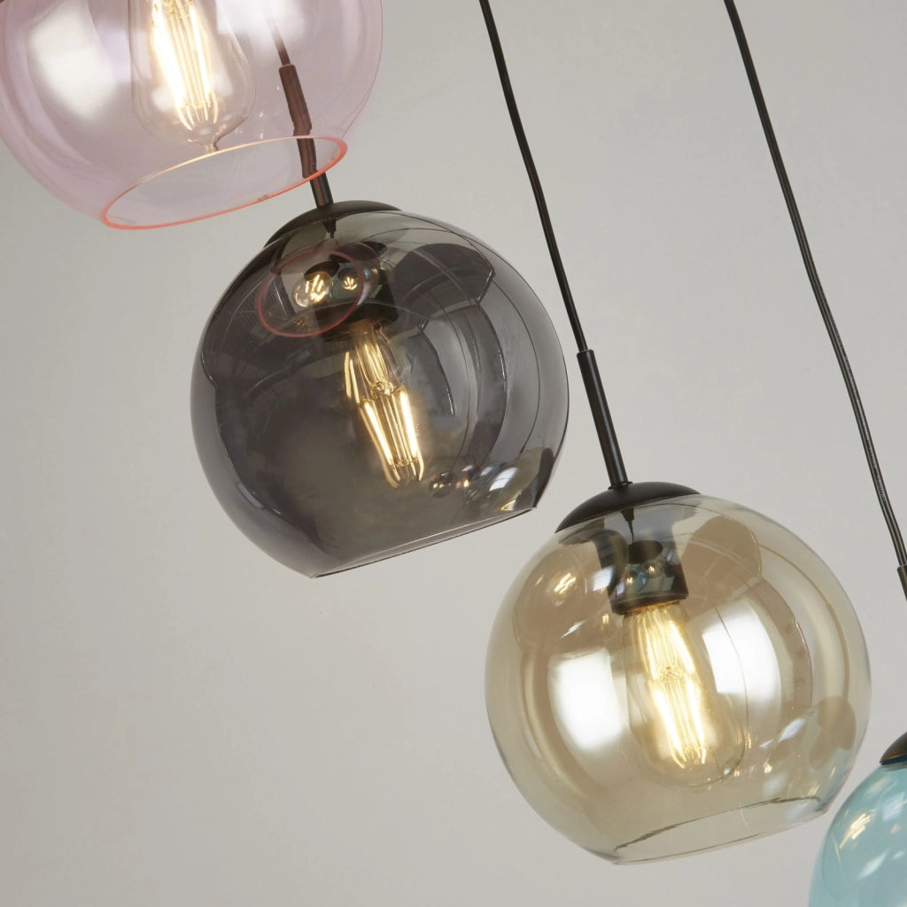 Mardi Gras II 8Lt Pendant - Metallo nero e vetro colorato
