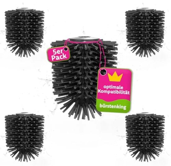 Set di sostituzione manubrio di spazzolino per water, 69 mm, set di spazzolini per water idoneo per set di water M12, manubrio di spazzolino sostituibile in silicone, con filo interno M12, 5 pezzi, nero