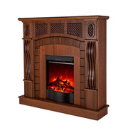 Camino Elettrico da Pavimento 112x115x30 cm Effetto Fiamma 1600W Amsterdam & Corsica Noce