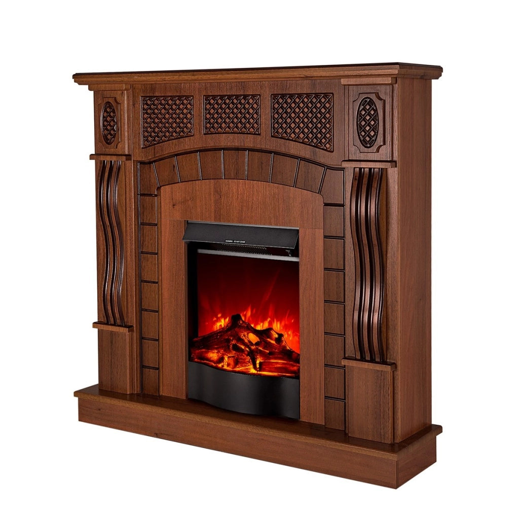 Camino Elettrico da Pavimento 112x115x30 cm Effetto Fiamma 1600W Amsterdam & Corsica Noce