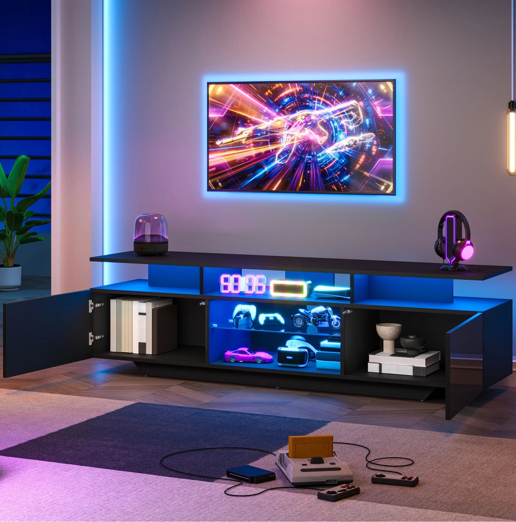 Mobile TV 160x40x45 cm con luci LED controllate da app; MDF; nero