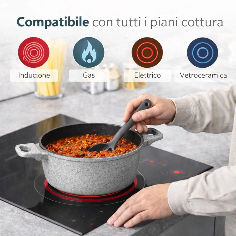 Batteria di Pentole Serena Grigio 11 Pezzi in Alluminio Pressofuso con 3 Mestoli
