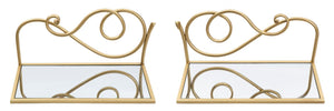 Comodino Mensola Coppia 41,5x18x20,5 cm in Ferro MDF e Specchio Oro