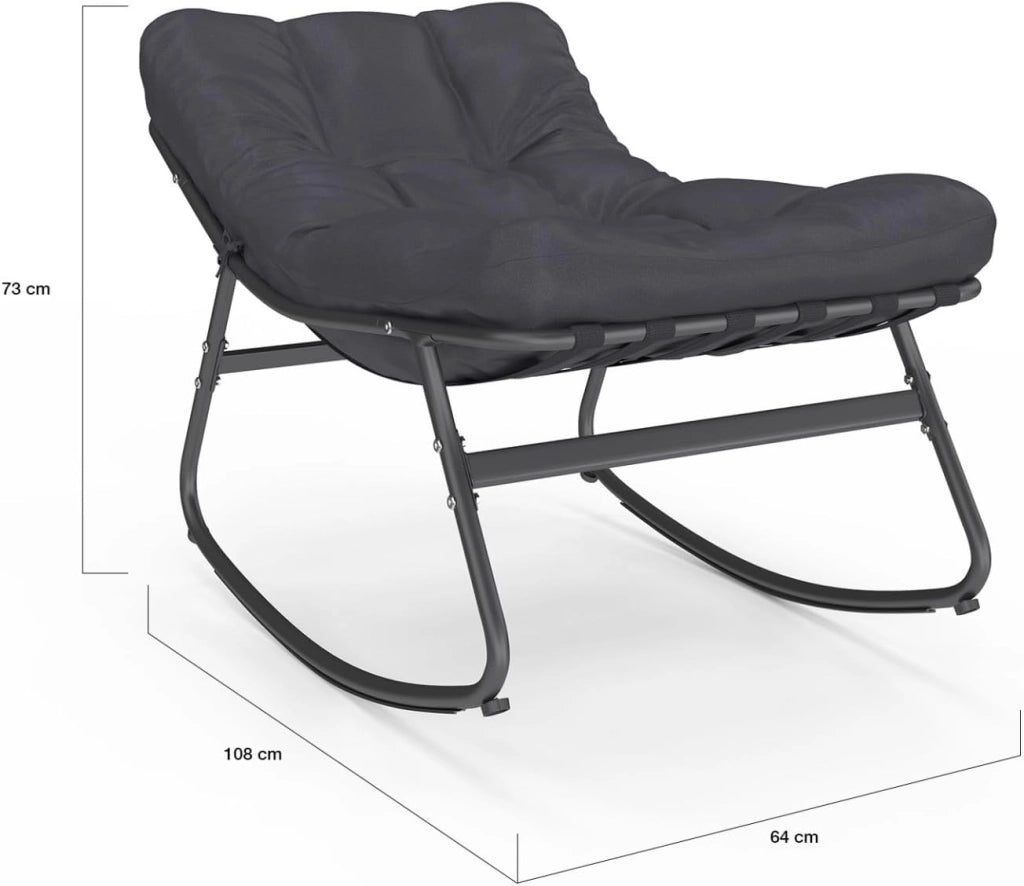 Set di 2 sedie a Dondolo da Giardino Arona in Grigio Antracite con Cuscini Grigi