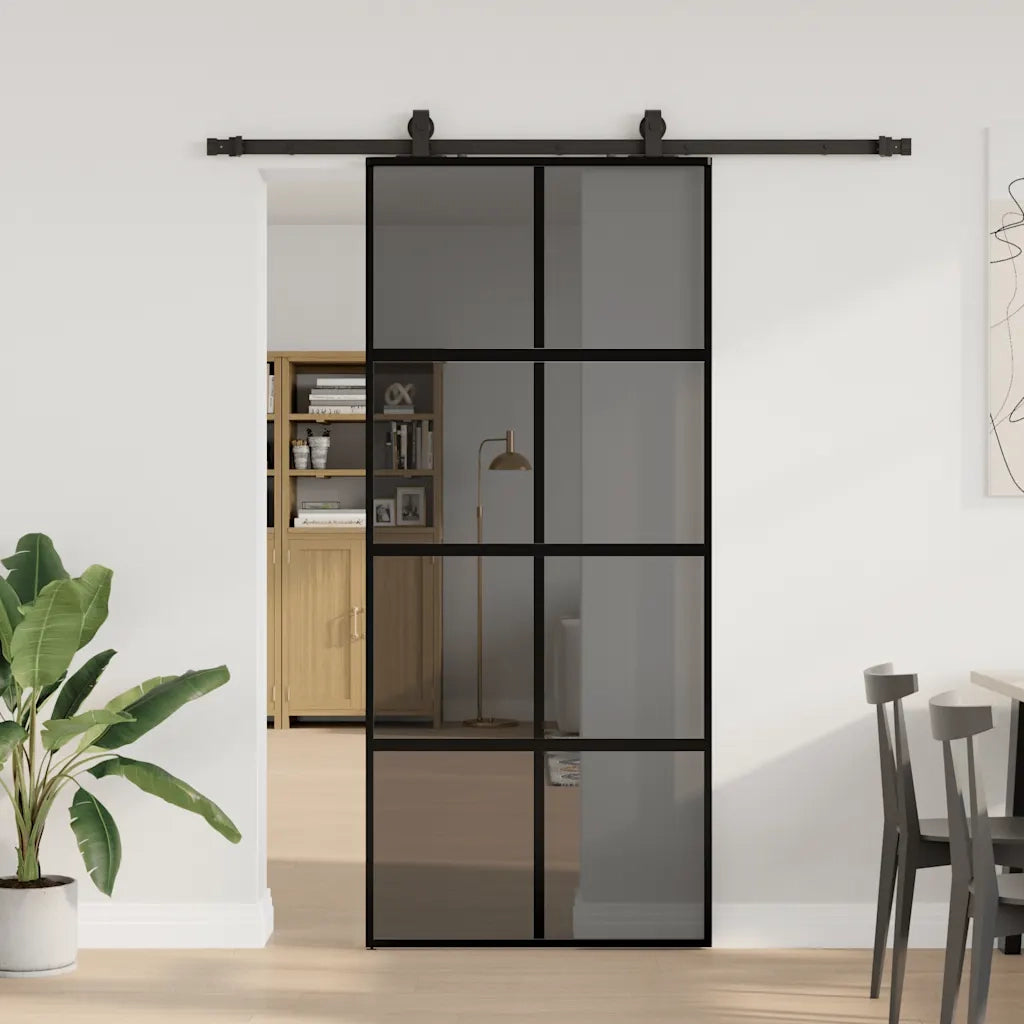 Porta Scorrevole Set Ferramenta Nera 90x205 cm Vetro Temperato 3375836