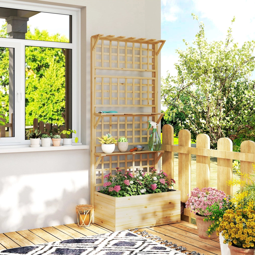 Fioriera Rialzata con Tetto e Mensole ¨C zephmum ¨C Legno Naturale 76x43.5x177 cm