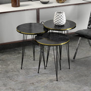 Set 'Ryslinge' di 3 Tavolini da Salotto Tavolini Bassi a Treppiede in Altezze Diverse Gambe a Forcina e Piani Rotondi Ø 36 cm - Marmo Nero / Oro [en.casa]