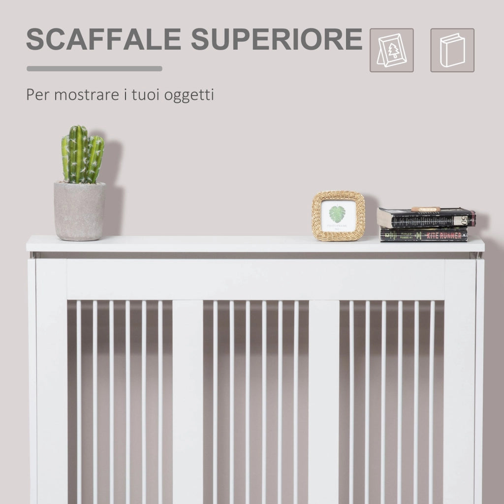 Copritermosifone a Doghe 90x18x84 cm in MDF e Acciaio Bianco