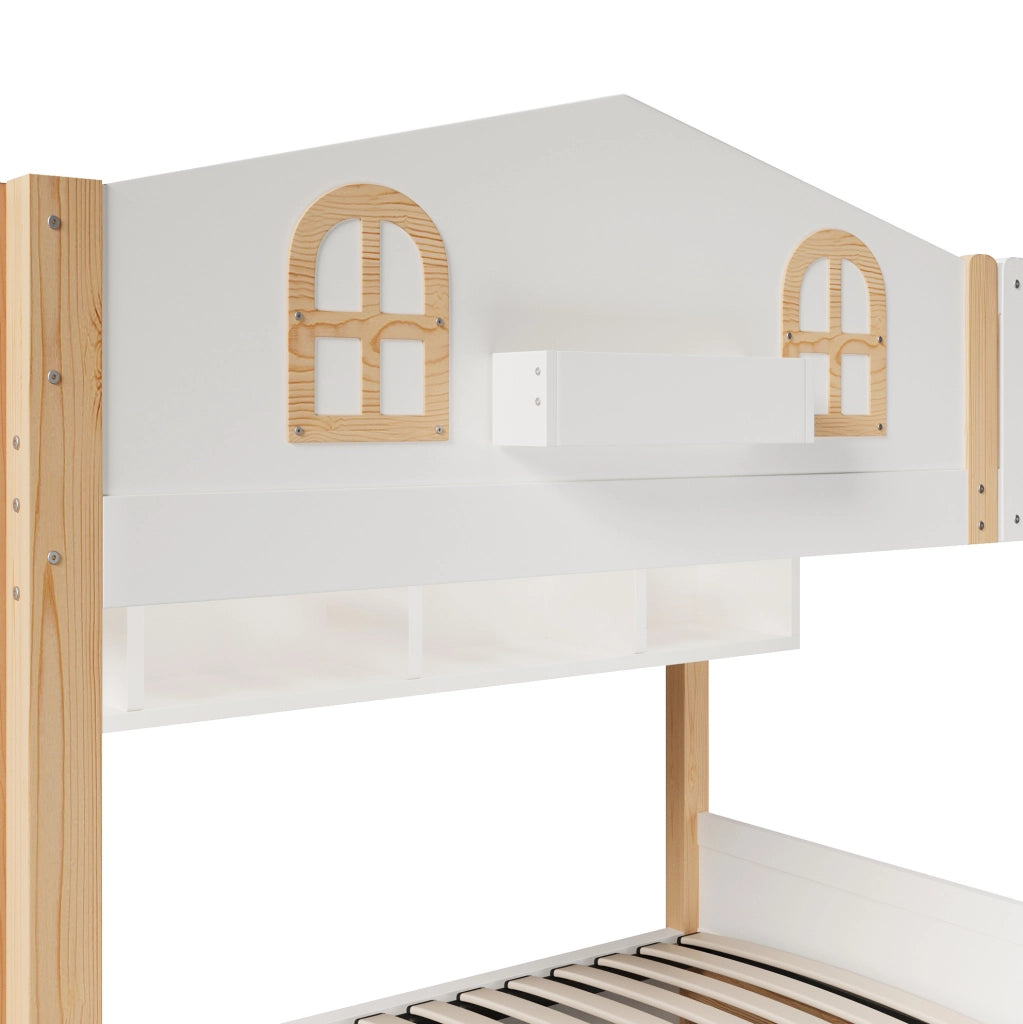 Letto a castello 213.5x103.5x162 cm con contenitore idraulico; LED; legno; bianco e naturale