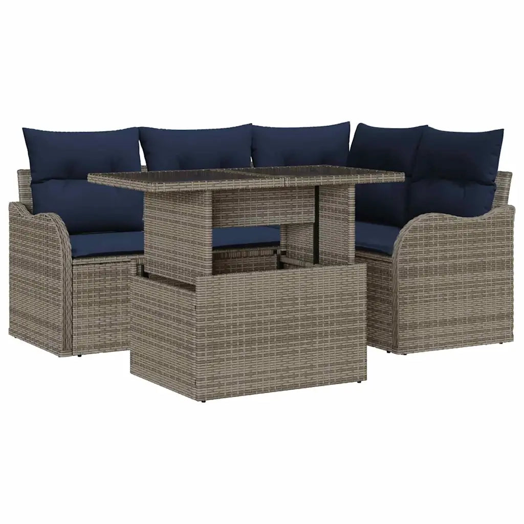 Set da pranzo per esterni 5 pz Grigio Poly Rattan 3348461