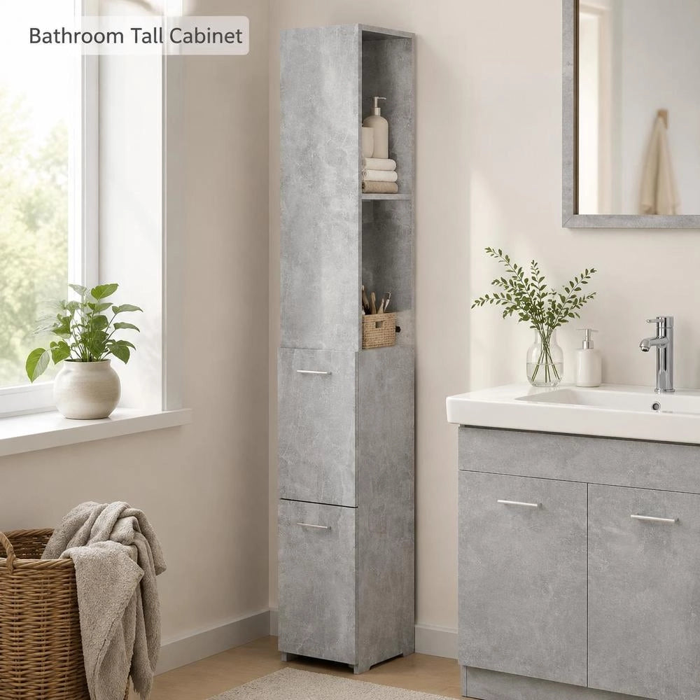 Bathroom Cabinet, Concrete Grey, 25x26.5x170 Cm, Wood-based Material