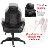 Sedia da Gaming Ergonomica Massaggiante Riscaldante in Similpelle  Nera