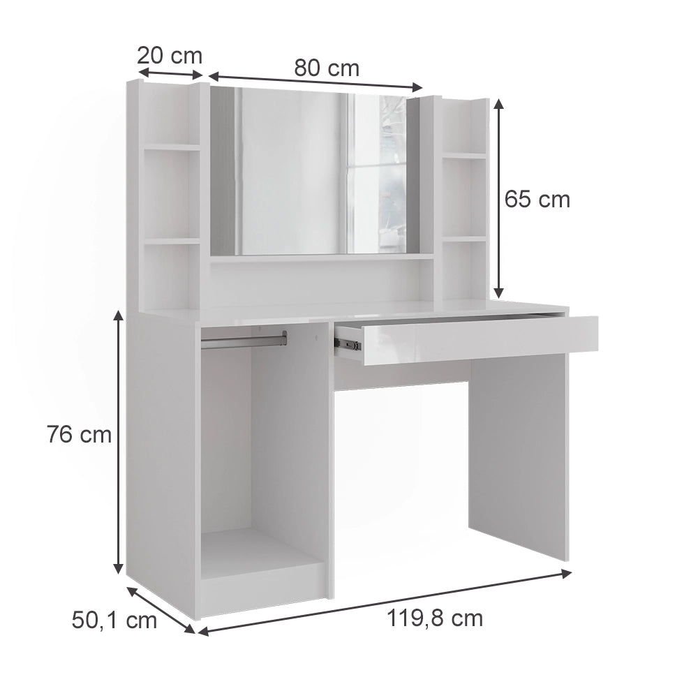 Vicco Tavolo da toeletta Bianco/bianco lucido 119.8 cm 4 parti