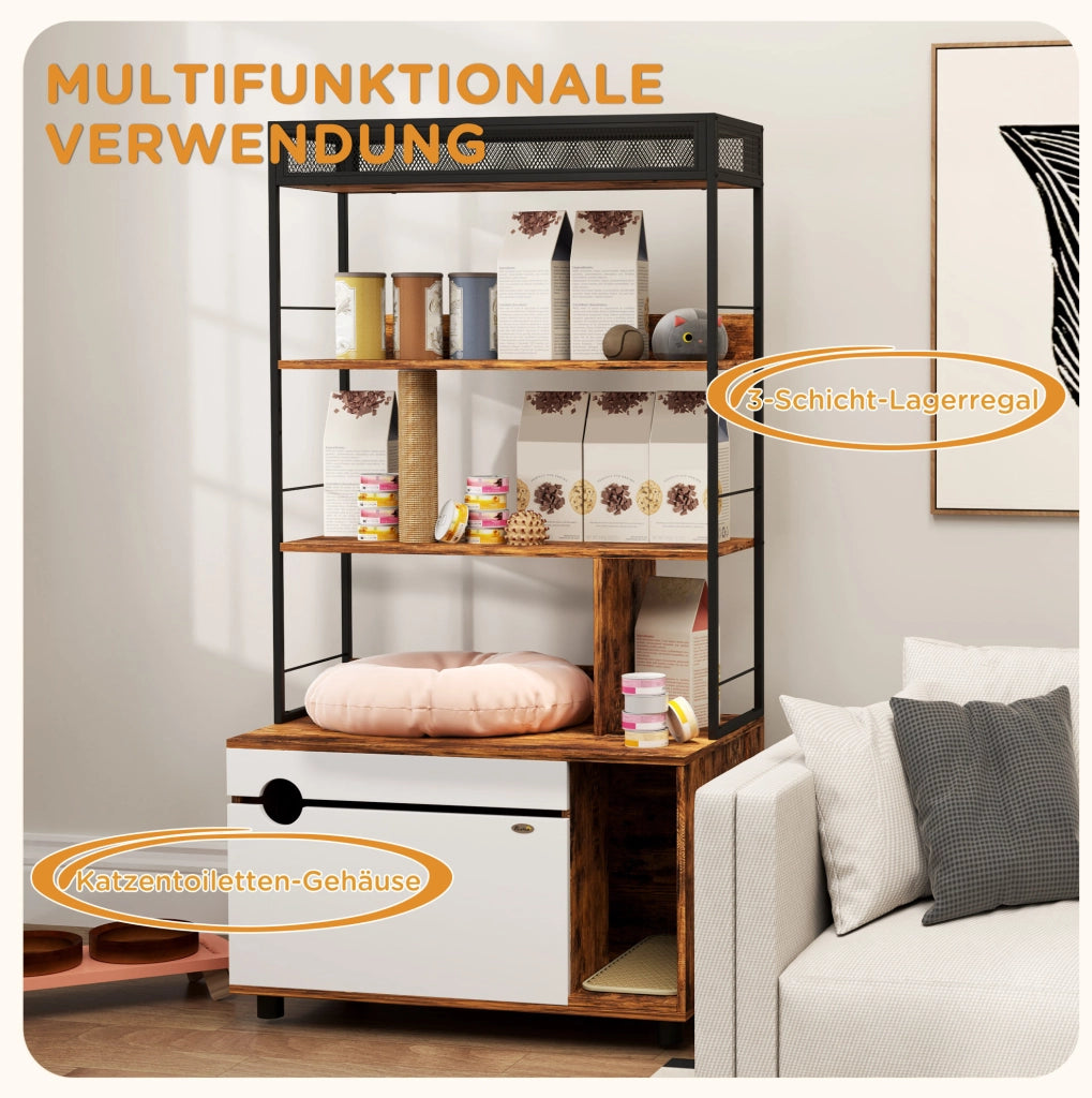 Mobile copriletteriera per gatti con scaffale a 3 ripiani e tiragraffi; 80x48x152 cm; marrone