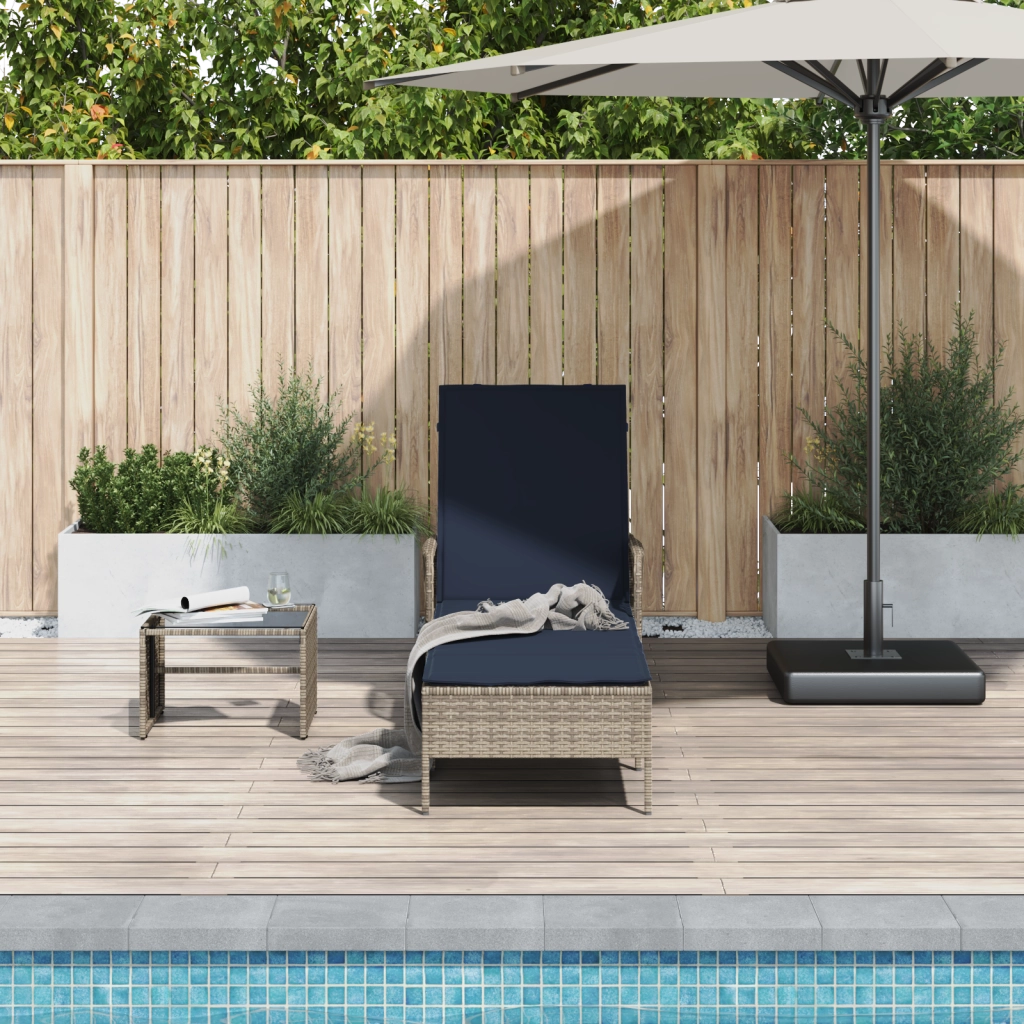 Lettino Prendisole Grigio PE Rattan 157 x 55 x 92 cm Pieghevole