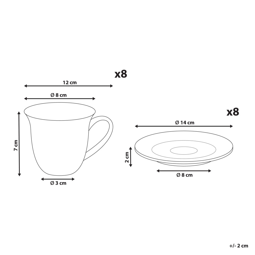 Set di 8 tazze con piattini per tè e caffè in porcellana con finitura lucida bianco Cucina Sala da pranzo