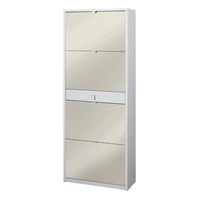 Scarpiera 4 Ante Specchio 1 Cassetto P29 Kit Bianco Fiammato cm 63x29x164h - Sarmog