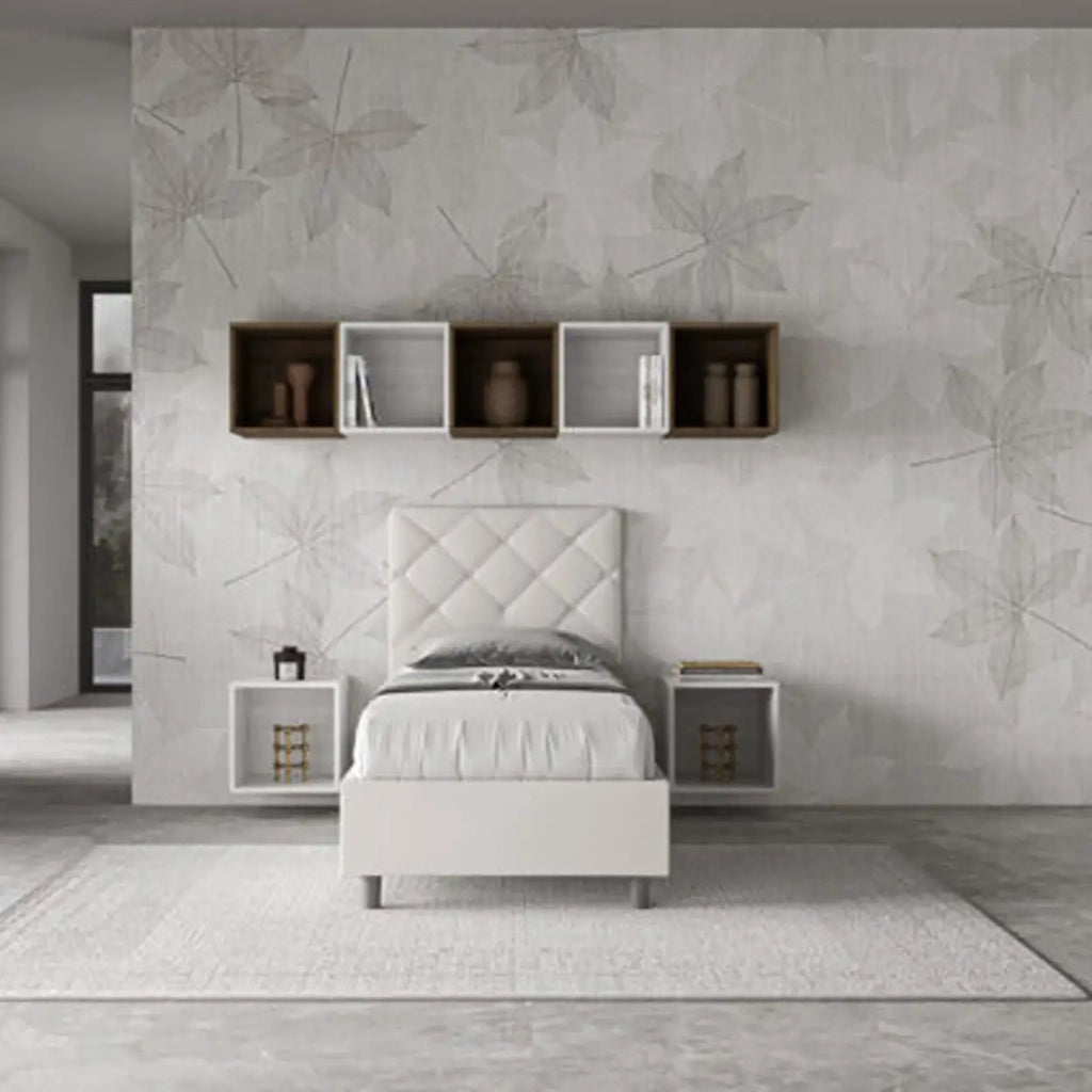 Letto singolo contenitore imbottito 80x210 similpelle bianco Priya