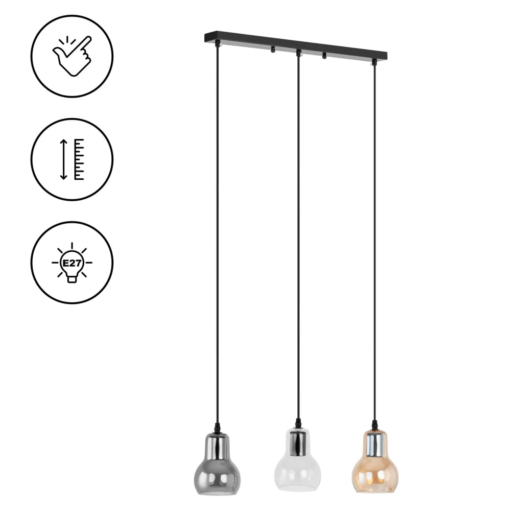 Plafoniera a campana a 3 luci in vetro fumé vetro ABS ferro ambra trasparente nero grigio argento metallizzato 14_0009519