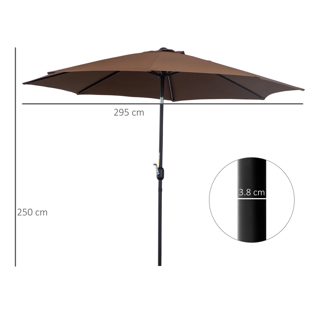 Ombrellone da Giardino 3x2.45 m Palo Ø38 mm in Acciaio Inclinabile Caffè