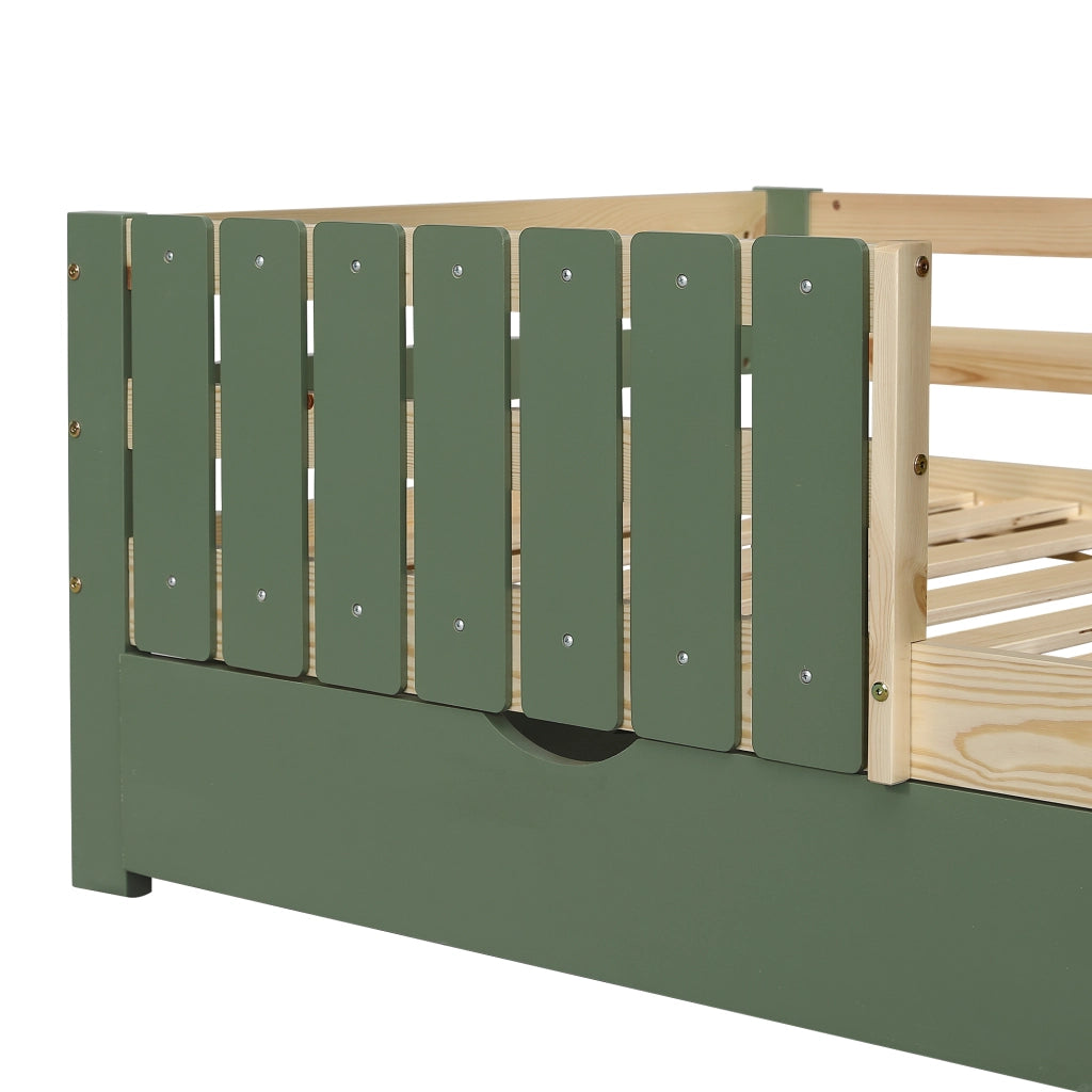 LETTO A CASetta 90x200 cm Verde e Naturale con 2 Cassetti
