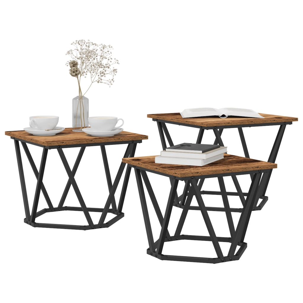 Tavolini 3 pcs Legno Vecchio in Compensato