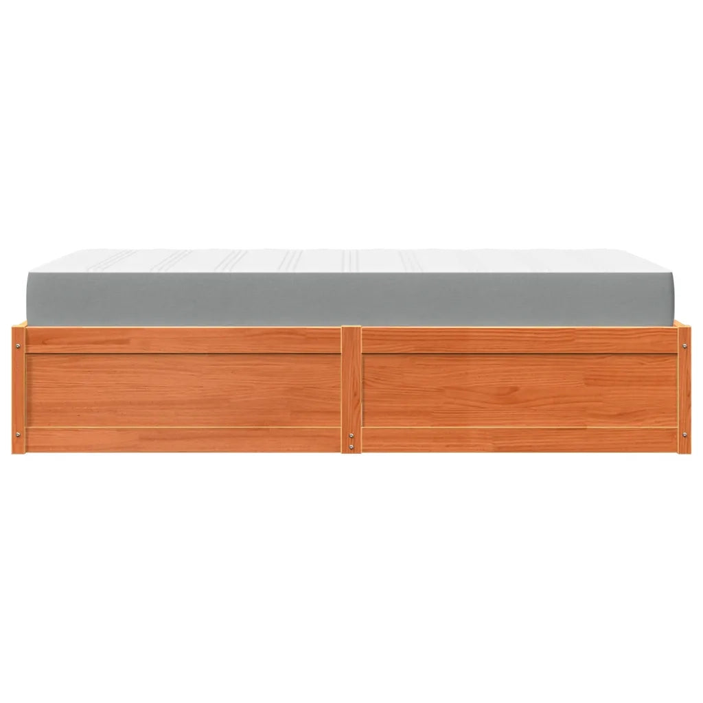 Letto con Materasso Marrone Cera 90x200cm Legno Massello Pino