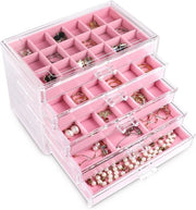 Organizzatore di gioielli in acrilico con 5 cassettoni - Porta orecchini, anelli e bracciali - Rosa