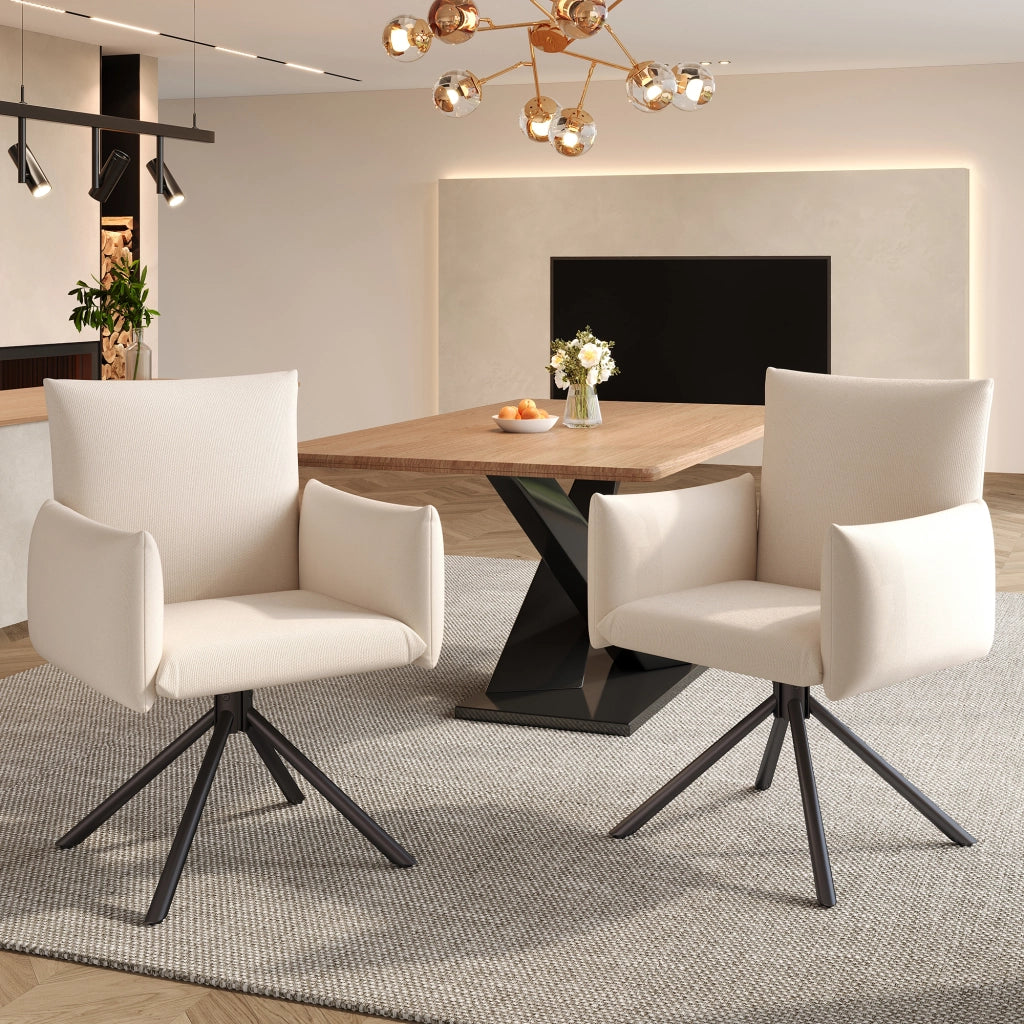 Set 4 Sedie da Pranzo Girevoli Imbottite ¨C MINIMAL ¨C Metallo, Tessuto Lino, Beige