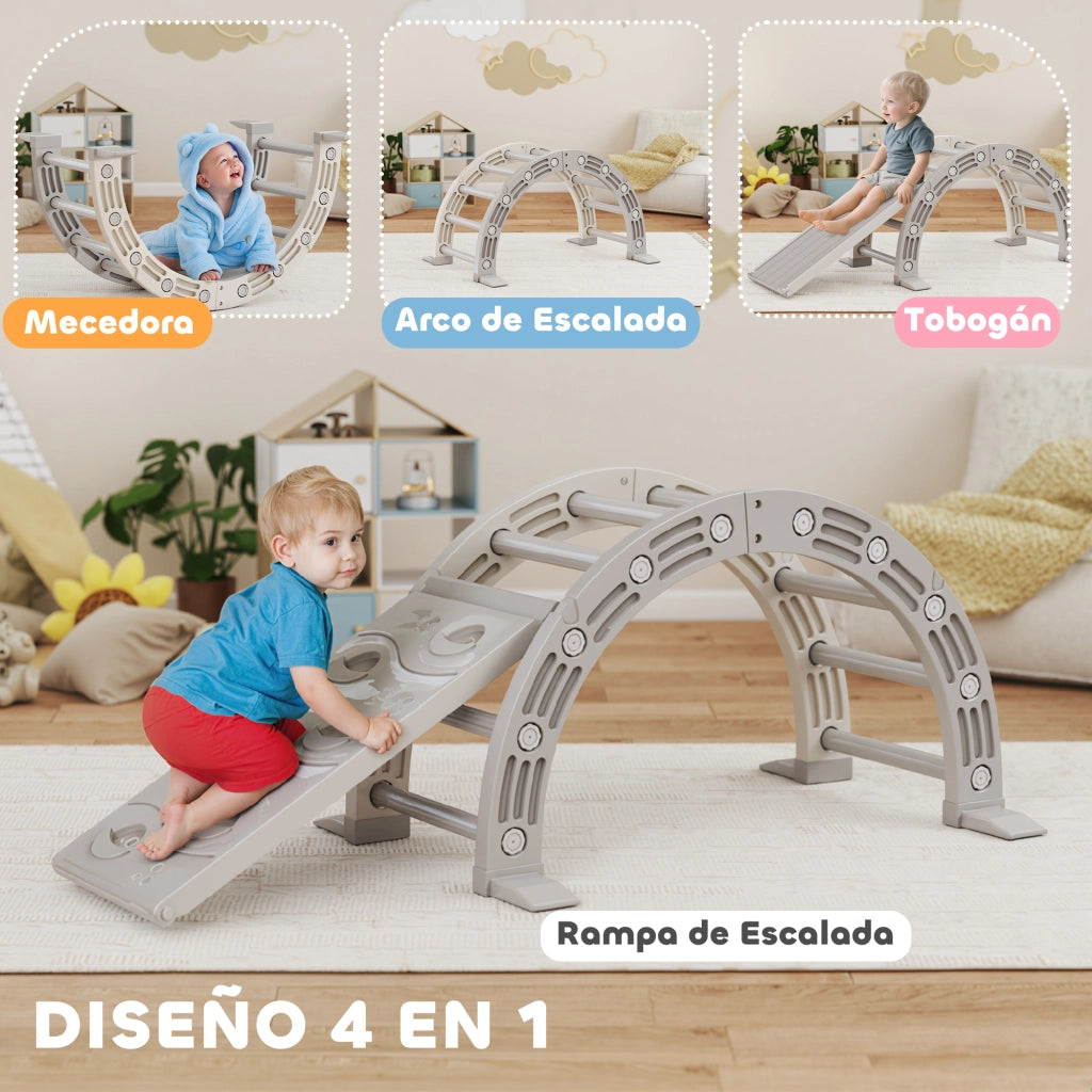 Letto a Soppalco per Bambini con Scivolo e Scala ¨C Zephmum ¨C Grigio e Bianco 164x70x57 cm