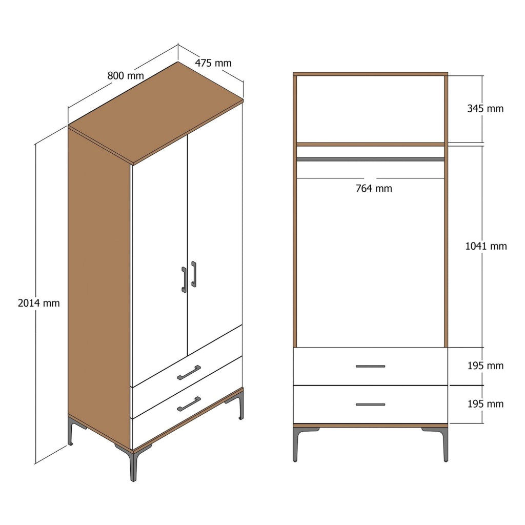 Armadio Camera da Letto Paolina, Guardaroba 2 Ante un Ripiano, 80x201h cm Marrone Noce